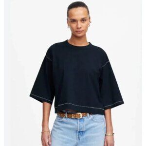 Madewell Women's XXS Boxy Wide Sleeve‎ Exposed Stitch Tee Blue NWT